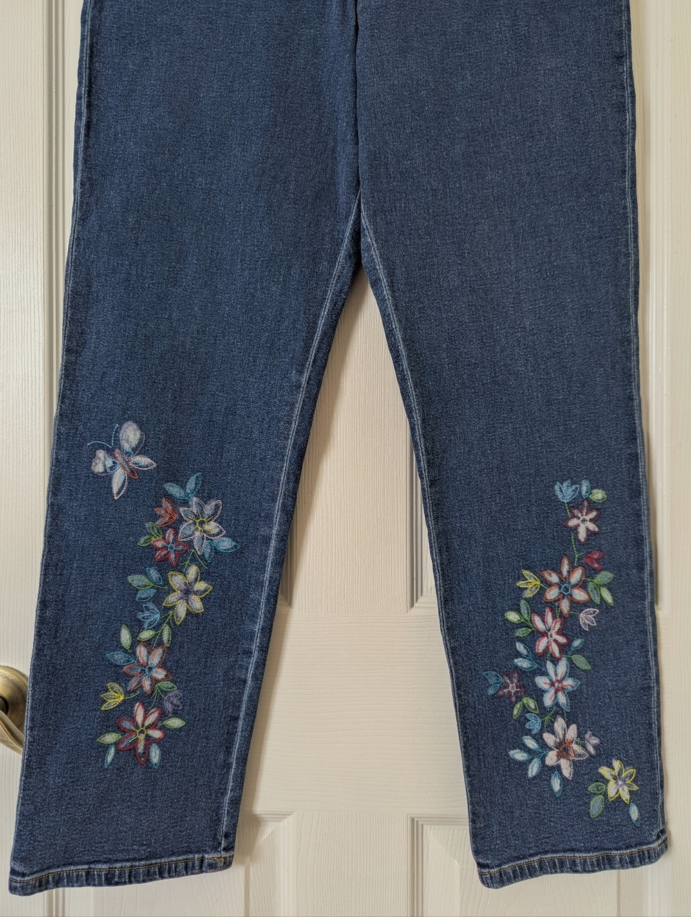 Real Clothes by Saks Fifth Avenue 90's Vintage Floral Embroidered Jeans Blue 10P - Picture 3 of 13